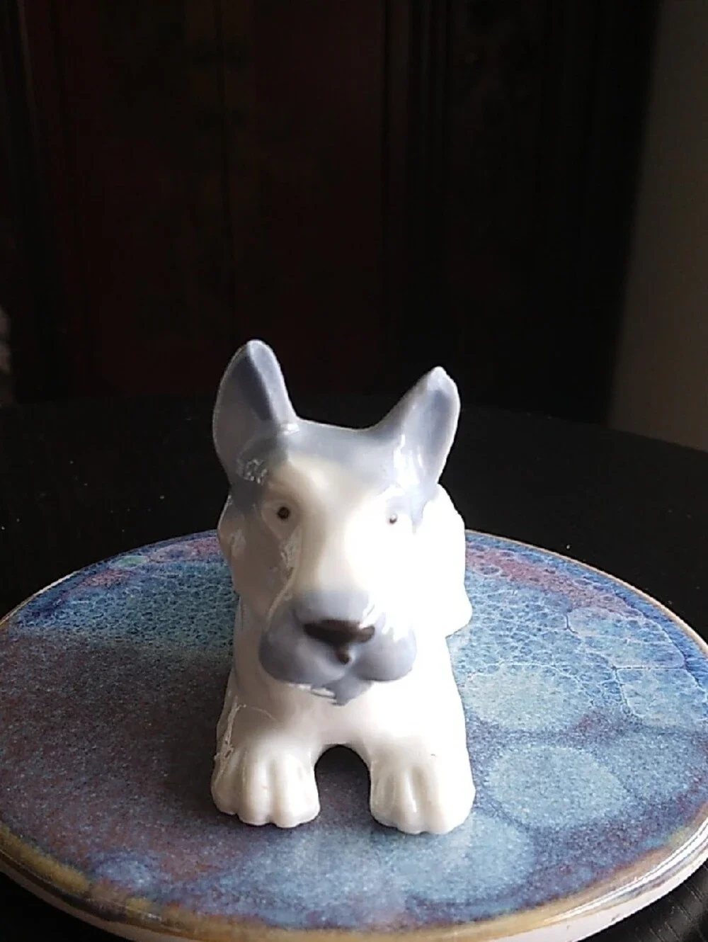 Vintage White and Blue Ceramic Scottie Dog Figurine